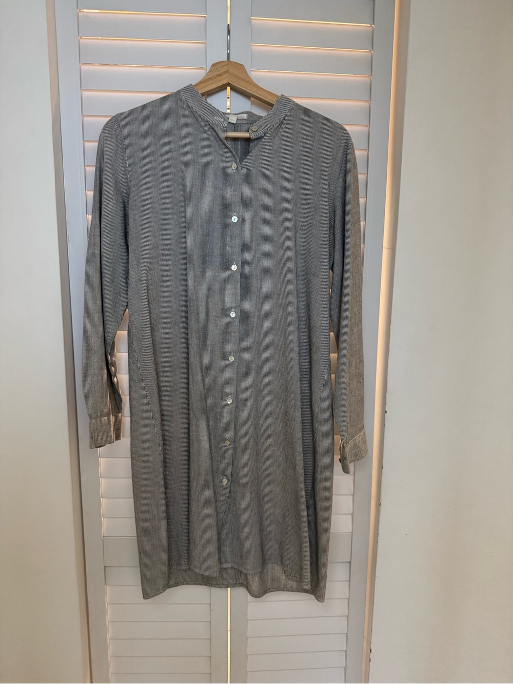 Eileen Fisher Light Grey Longline Button-Down Shirt